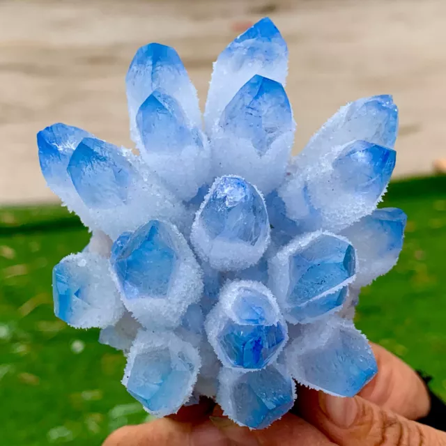 342g New Find sky blue Phantom Quartz Crystal Cluster Mineral Specimen Healing