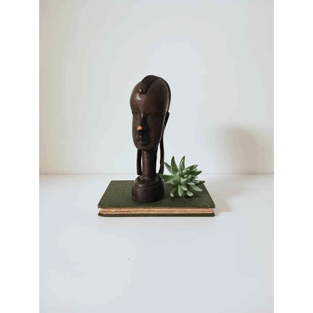 Carved Ebony Wood African Woman Head Statue Figurine Vintage Kenyan Tribal Bust