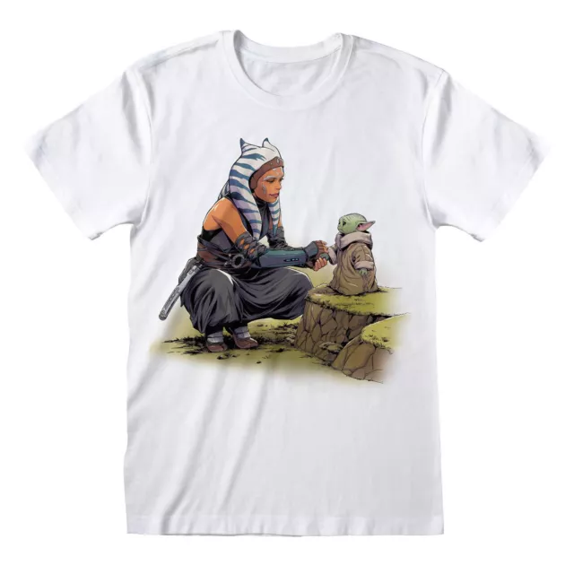 Star Wars The Mandalorian Ahsoka Meeting Grogu Print Whitet-Shirt