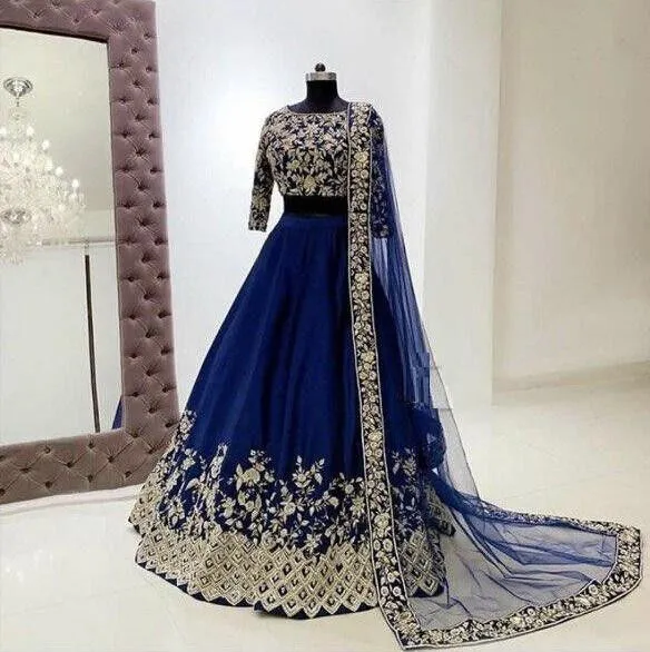 Sizzling Blue Embroidery Work Lehenga Choli Designer Sari Skirt Lehanga Lengha