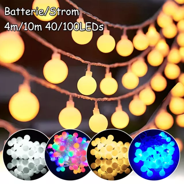 40/100 LED Lichterkette Kugeln Batterie/Strom Weihnachtsdeko Außen Innen Garten