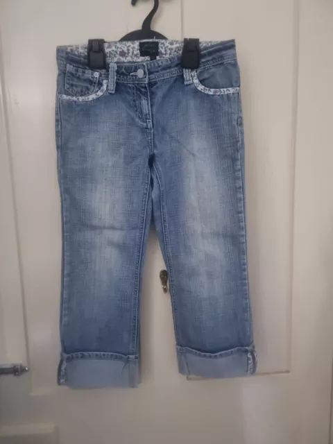 Girls Mini Boden Cropped Jeans. Age 12 Years. Turn Ups. Flower Trim.