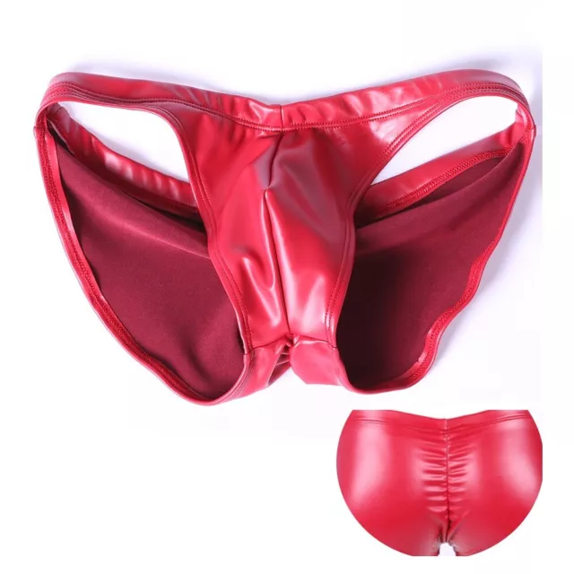 Faux Latex Briefs Men Low Rise Underwear Shiny PU Short Pants G-string Thongs