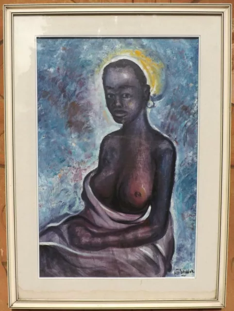 Dipinto ad olio con cornice 68 x 93 etnico donna africana firmato
