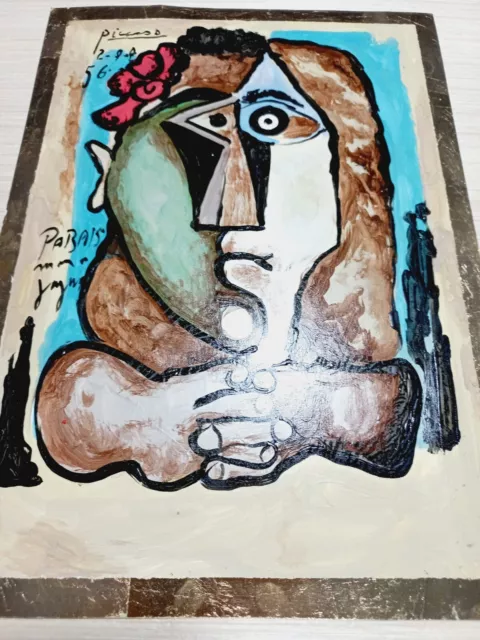 "Pablo Picasso" oil on antique "handmade" paper Sealed and signed