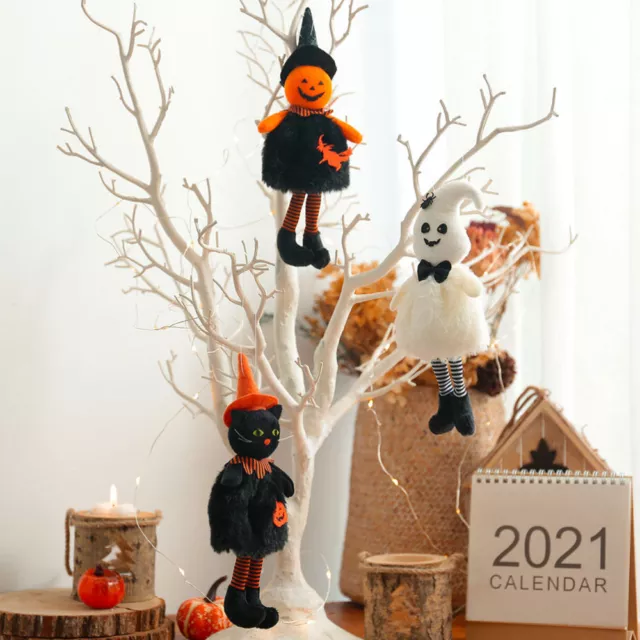 Pumpkin Witch Dolls Hanging Decoration - Creepy Haunted House Prop (2pcs)