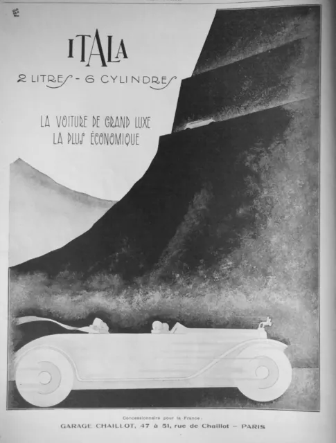 Publicité De Presse 1927 Voiture Grand Luxe Itala 2 Litres 6 Cylindres