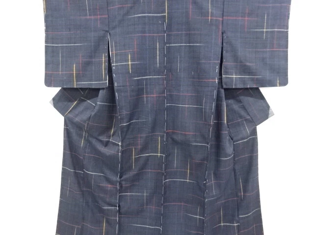 6792240: Japanese Kimono / Antique Kimono / Tsumugi / Woven Grid