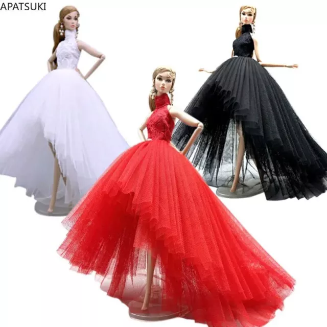 Mode Spitze Hochzeitskleid für Barbie Puppe Outfits Langer Schwanz Partykleider