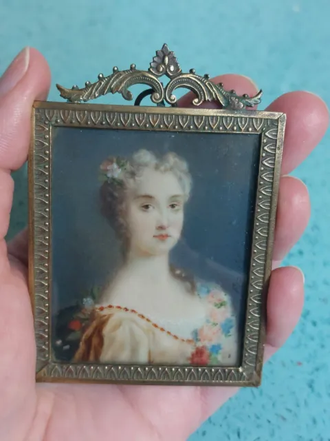 19th Century Miniature Painted Portrait Of A Beautiful French Lady,Signed Frapié