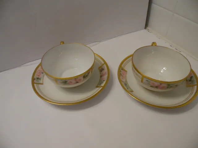 1920s Hand Painted Nippon Antique Tea Cup and Saucer - Pink Roses - Gold Trim 2