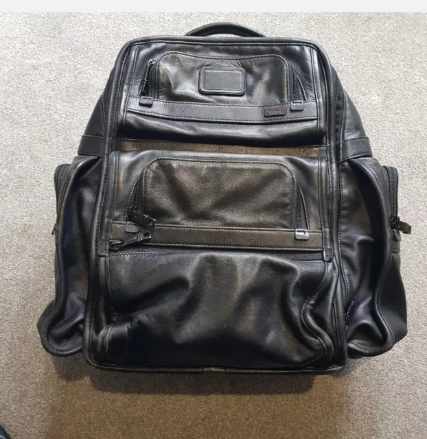 TUMI Alpha Black LEATHER T-Pass Business Class Brief Backpack