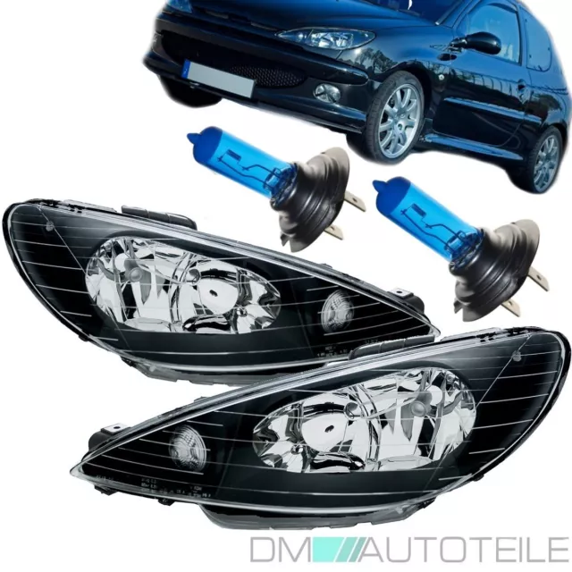 Jeu Peugeot 206 Phares 98-07 Droite Gauche Verre Clair Noir + AMPOULES XÉNON