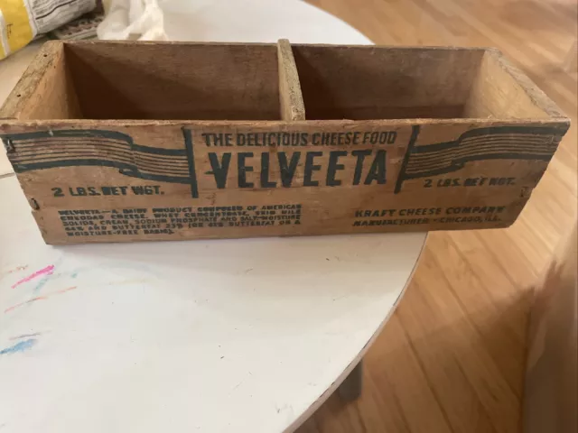 Old Wooden Velveeta Cheese Box w/Red Writing Delicious Cheese Food Pimento Kraft
