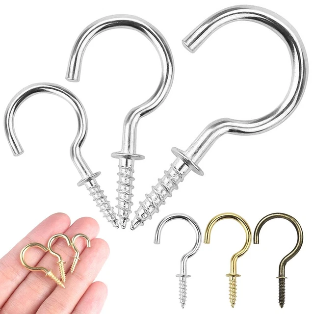 50-X-Brass-Cup-Hooks-Screws-Plant-Coat-Hanger-Key-Jewelry-Display-Holder- 3-Size