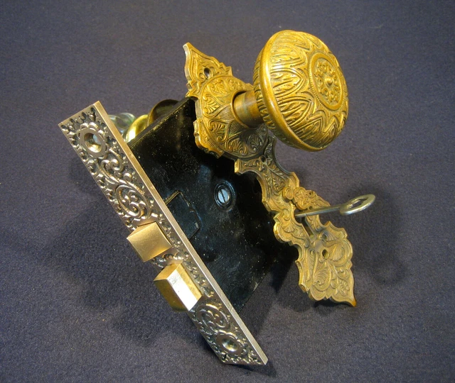 Antique Very Ornate Art Nouveau Passage Mortise Door Lock Set Corbin 1880's