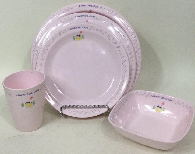 Vintage Flowerware Childs plate melamine 5 Pc. Pink Dish Set, A FANCY BALLOON