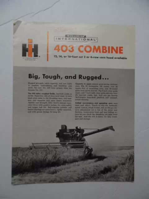 c.1960 McCormick International 403 Combine Catalog Brochure IHC Vintage Original