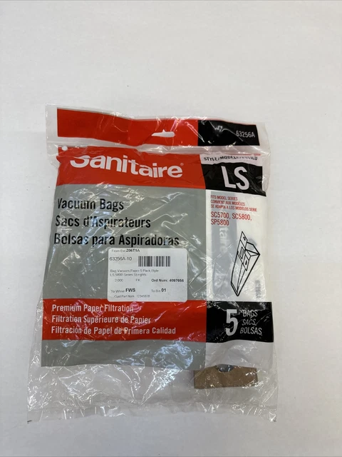 5-Pack Sanitaire 63256A Style Ls Premium Paper Vacuum Bag