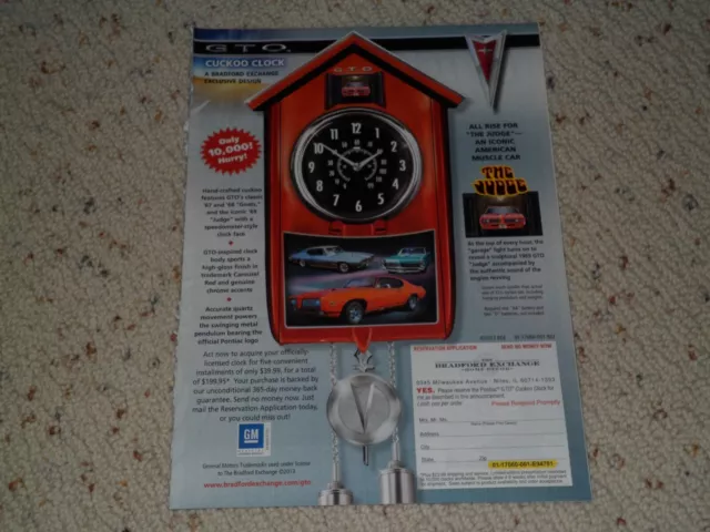 1969 Pontiac Gto The Judge Cuckoo Clock The Bradford Exchange Ad / Article