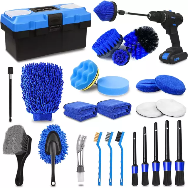 27 Pcs De Brosse Nettoyage Voiture Jante Auto Kit Nettoyage Interieur Exterieur