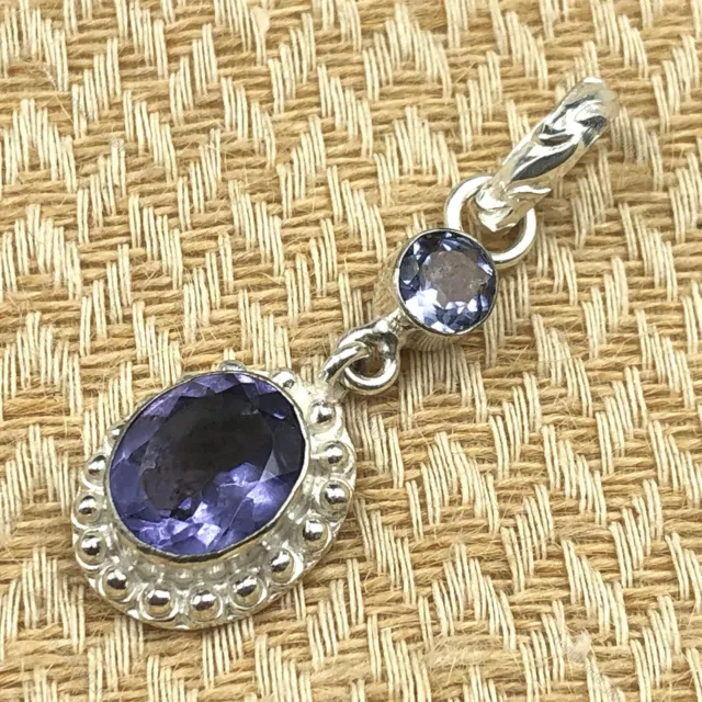 Natural Iolite Gemstone Pendant Handmade 925 Sterling Silver Indian Jewelry