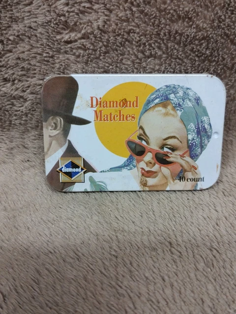 (Look) 40- Diamond Matches In Tin with Vintage Advertising - New/Sealed Limited
