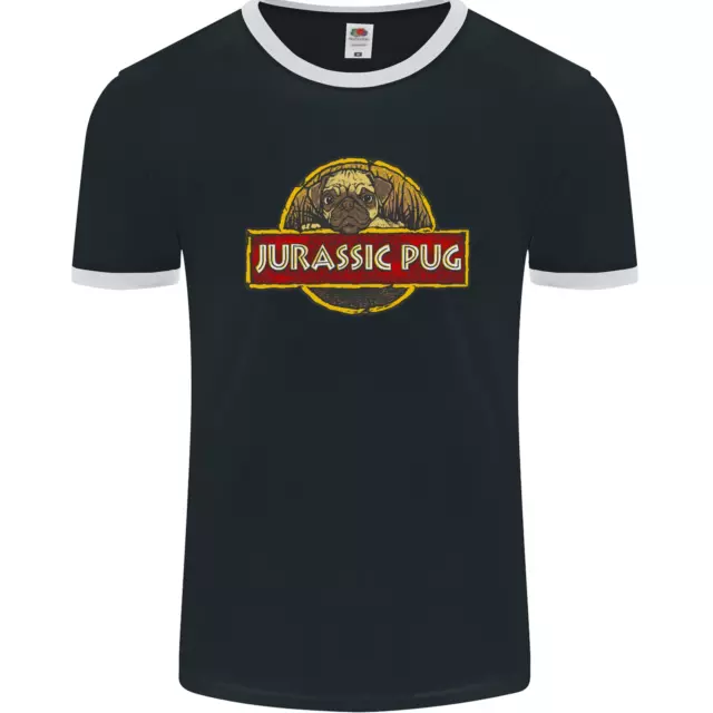 Jurassic Pug Funny Dog Movie Parody Mens Ringer T-Shirt FotL