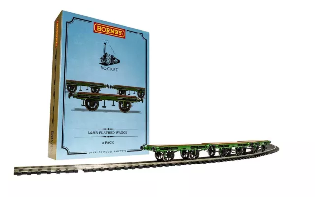 Neuf Hornby Wagon Paquet L&MR , 3 X Lit Plat Wagons Paquet (Stephensons Fusée )