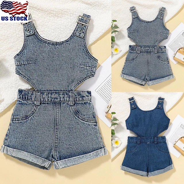 Infant Baby Girl Denim Summer Sleeveless Cut Out Jumpsuit Short Pants US