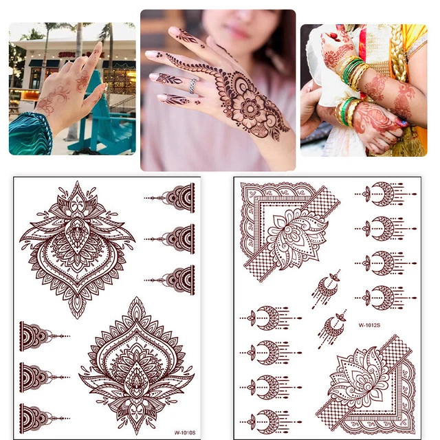 Pegatina de henna resistente al agua punta falsa cuerpo mano transversal 🙂