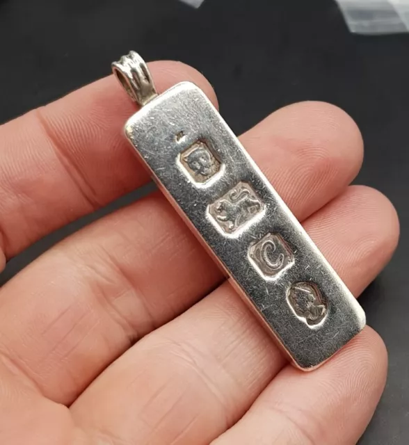 1977 Vintage English Solid Sterling Silver Ingot Pendant. 21g. Free UK P&P