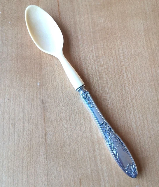 ANCIENNE CUILLÈRE À bouillie pour enfant - métal argenté - 2 poinçons