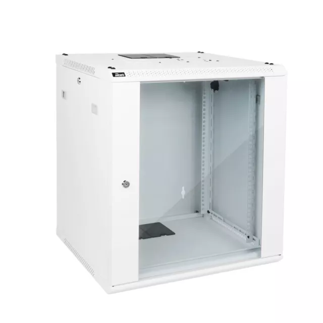 TECMOJO 12U Wall Mount Rack Network Cabinet with Cooling Fan, Glass Door, White