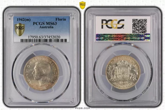 1942(m) MS63 Australia Florin PCGS  UNC. 17950.63/37452020