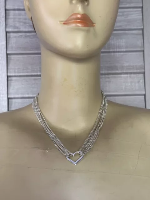 Elegant French Vintage Sterling Silver Necklace - Six Strands of chains, Heart