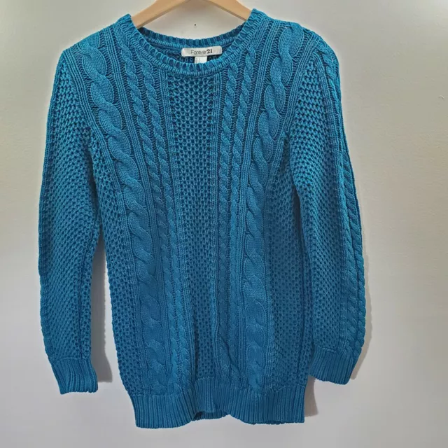 Forever 21 Sweater Womens Large L Blue Cable Knit Long Sleeve