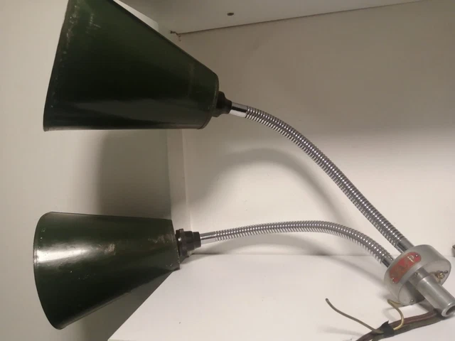 Vintage British Made Industrial Lighting Chrome Twin with Original Lamp Covers