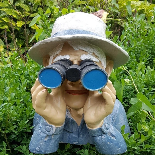 Gartenfigur Opa Paschulke – Spanner Mit Fernglas, Polyresin, Ca. 28x22 Cm, Wetterfest, Handbemalt