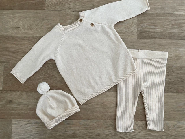 Baby Boy Girl Unisex 0-3 months F&F 3 Piece Cream Knitted Outfit Neutral