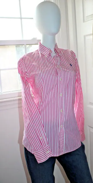 Polo Ralph Lauren Button Up Shirt Top Stripe Pink & White Long Sleeve NEW SPRING