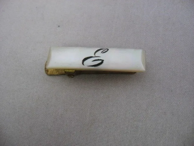Vintage Mens Tie Clip Clasp: Letter "E" on Mother of Pearl ~ Really Great Design