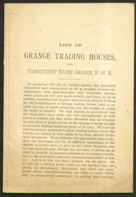 Connecticut Grange Trading Houses List 1880s