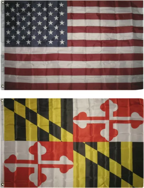 Wholesale Combo Lot of 3x5 USA Flag & State of  Maryland 3x5 2 Flags Banner 100D