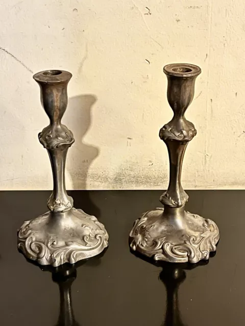 Antique Candlesticks Candle Holders Art Deco Silver-plated? Pewter 10”