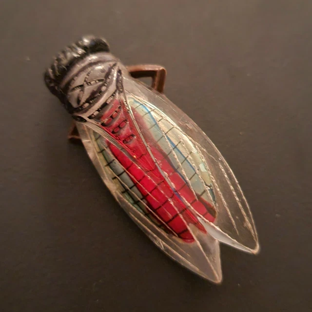 Ancienne Broche Cigale En Celluloïde Et Strass - Objet Vintage De Collection - Occasion