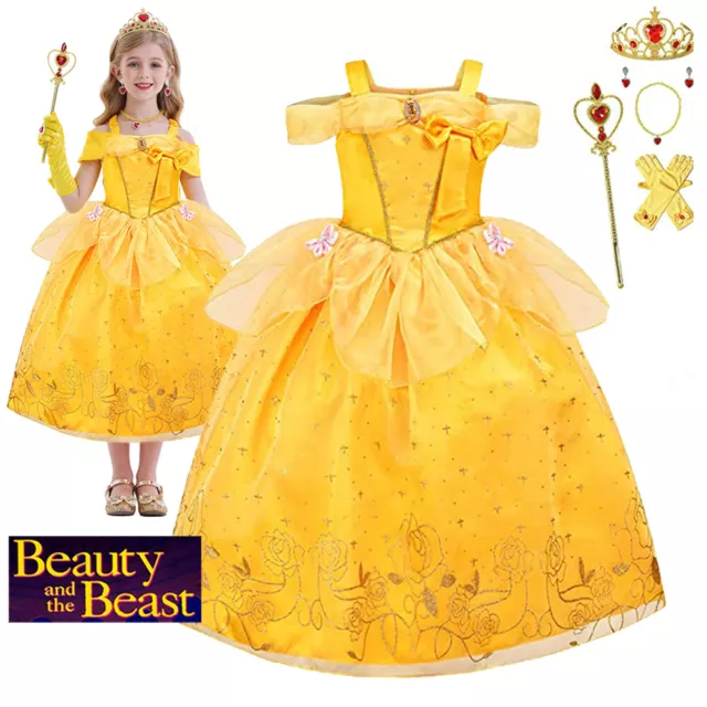 Girls Beauty and the Beast Princess Belle Fancy Dress Up Costume Party Clothing