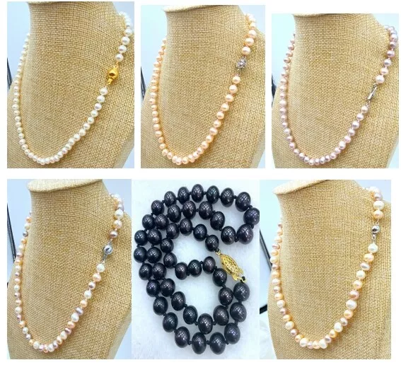 Pretty 7-8mm 5 Colors Real Freshwater Cultured Pearl Necklace 18" AAA