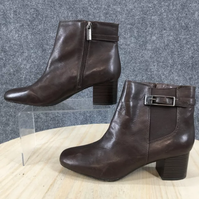 Bandolino Boots Womens 7 M Lethia Casual Zip Ankle Bootie Brown Leather Heels