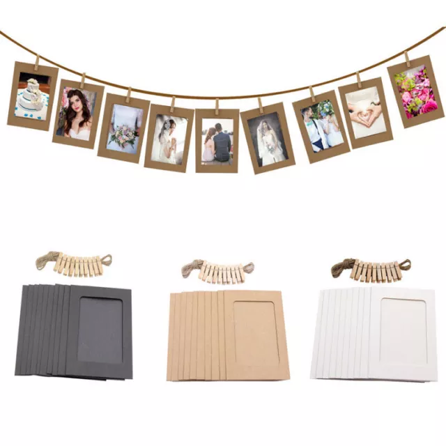 10Pcs Paper Photo Frame Wall Hanging Picture Album Rope Clip DIY Home Decor AU